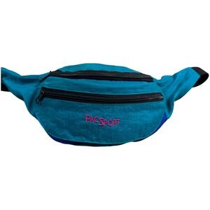 Vtg 90s PacSun Fanny Pack Teal Blue Color block Waist Bag Nylon Retro Streetwear
